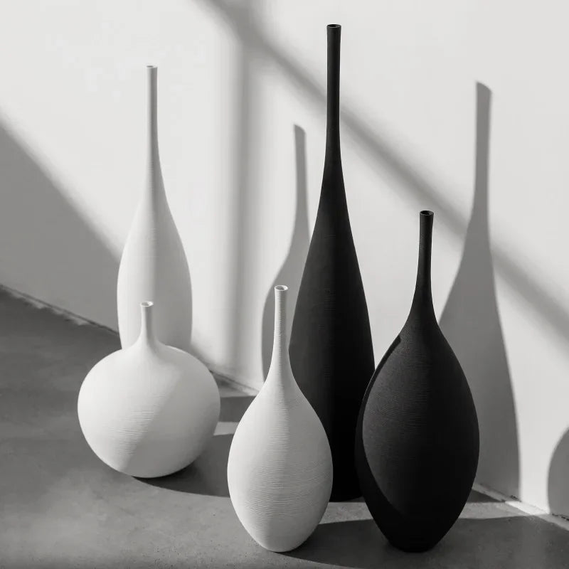 Handgefertigte Keramische Blumenvase in Schwarz-Weiß – Elegante Bodenvase in Verschiedenen Größen für Stilvolle Wohnräume-1