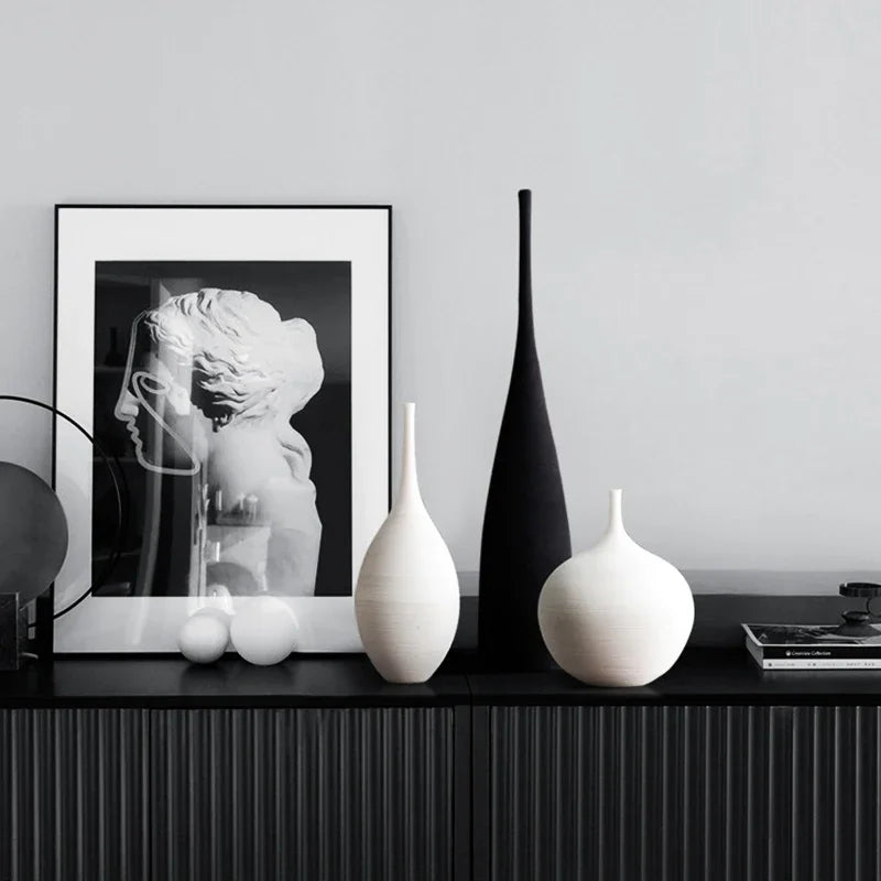 Handgefertigte Keramische Blumenvase in Schwarz-Weiß – Elegante Bodenvase in Verschiedenen Größen für Stilvolle Wohnräume-2