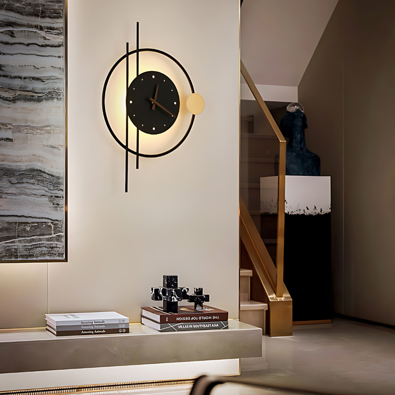 Moderne Wanduhr Groß mit LED-Beleuchtung – 57 x 41,5 cm aus Edelstahl und Glas, Metallic-Gold-3