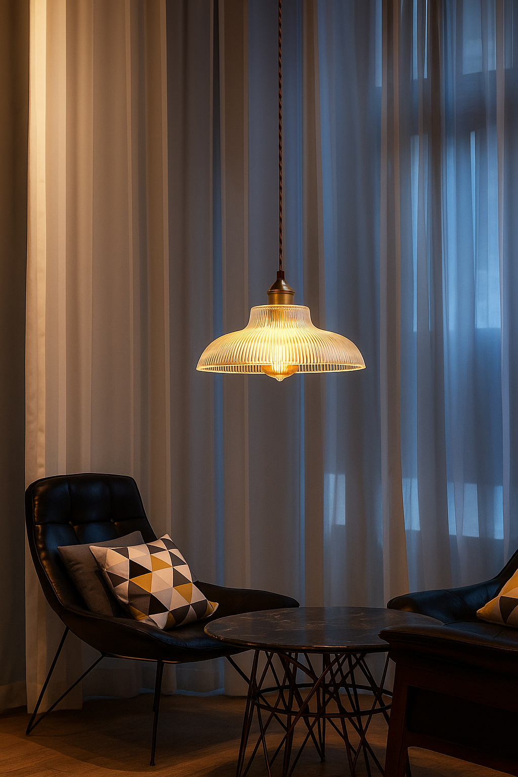 Nordelle | Retro Glas-Pendelleuchte mit Kupfer