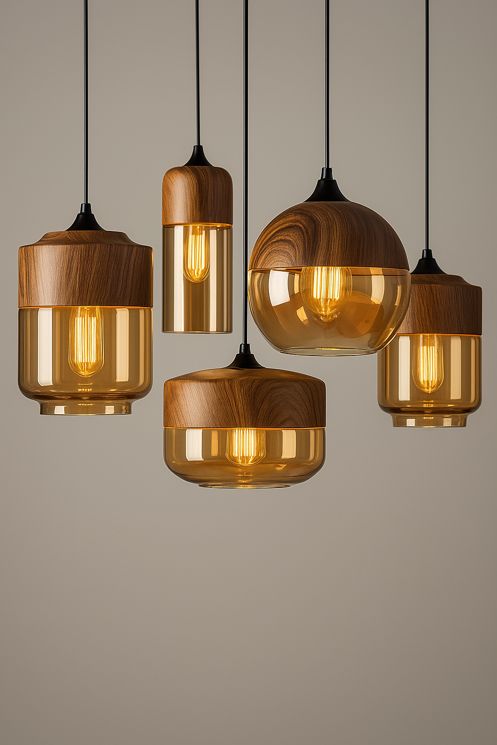North | Nordic Glow Holz-Glas Pendelleuchte