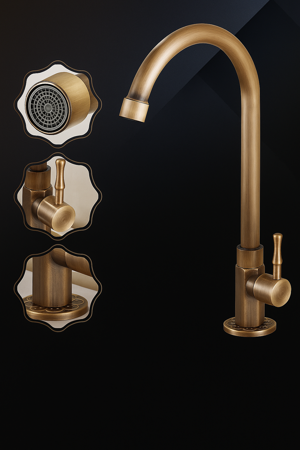 BrassFlow | Antike Schwanenhals-Küchenarmatur Messing