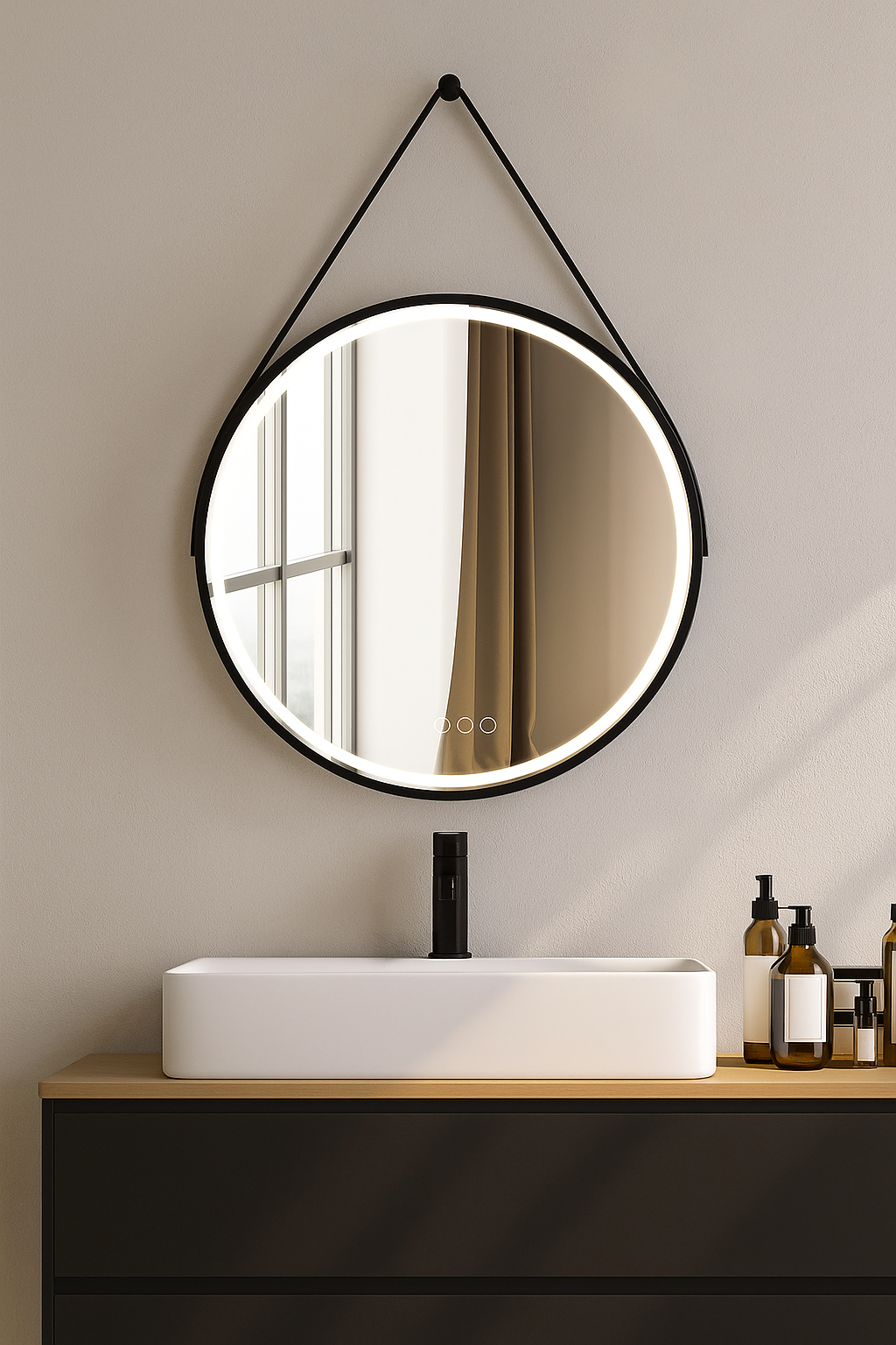 Nora | LED Runder Badezimmerspiegel mit Bluetooth und Antibeschlagsystem