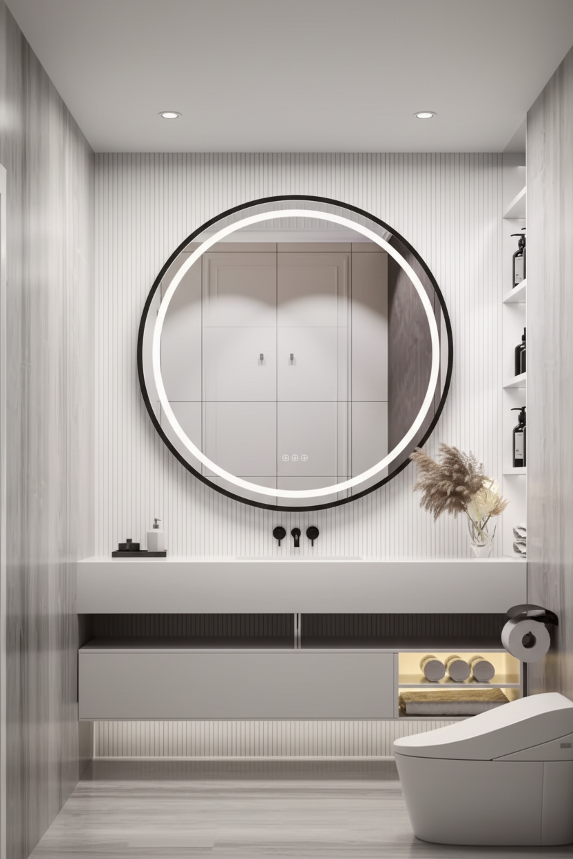 Nora | LED Runder Badezimmerspiegel mit Bluetooth und Antibeschlagsystem